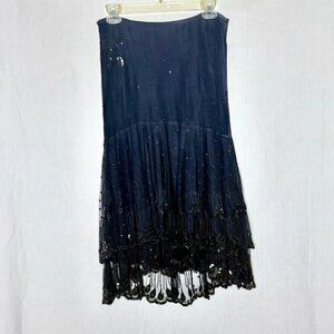 Odille Black Hi-Low Beaded Lace Skirt Size 4 | Anthropologie Brand